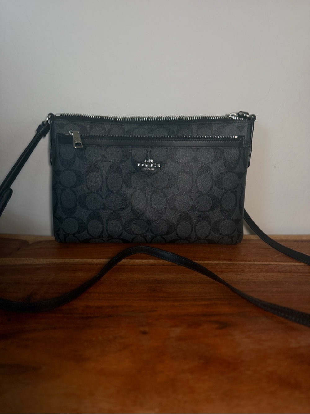 Coach Black Signature Crossbody Clutch with Silver Hardware - Picture 3 of 6